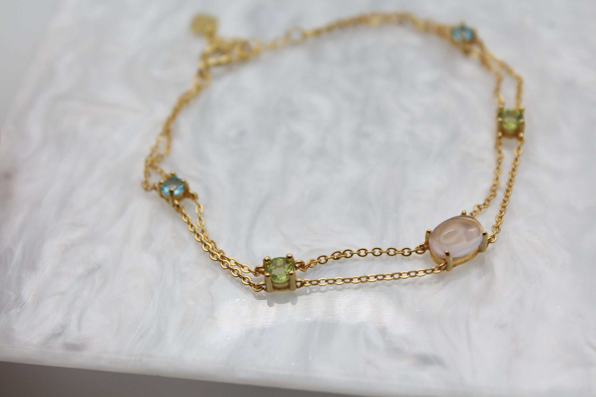 Olivine Gemstone Bracelet | Double Chain Bracelet | Young's Jewellery